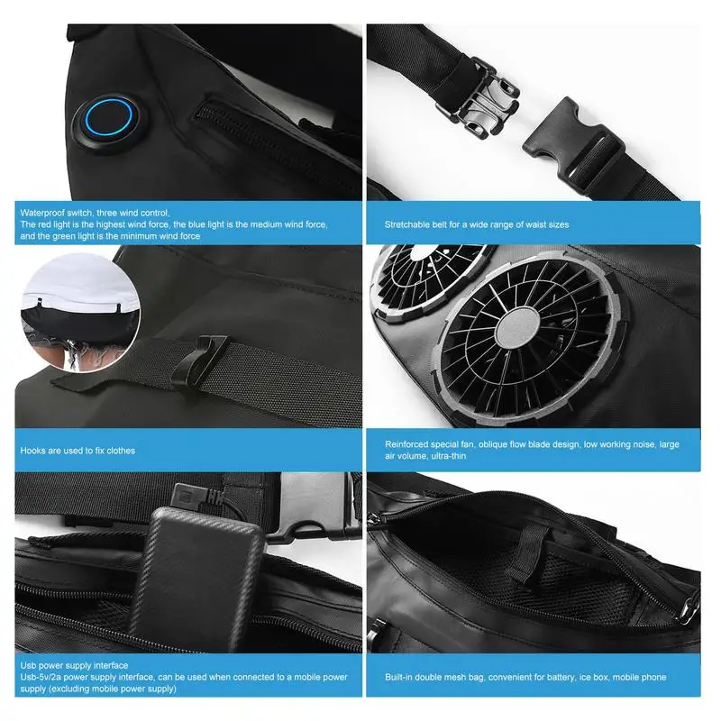 Waterproof Fanny Pack With Fans Chest Belt Waist Bag Male Female Fanny Pack Pouch Adjustable Waist Pack Portable Running Bumbag