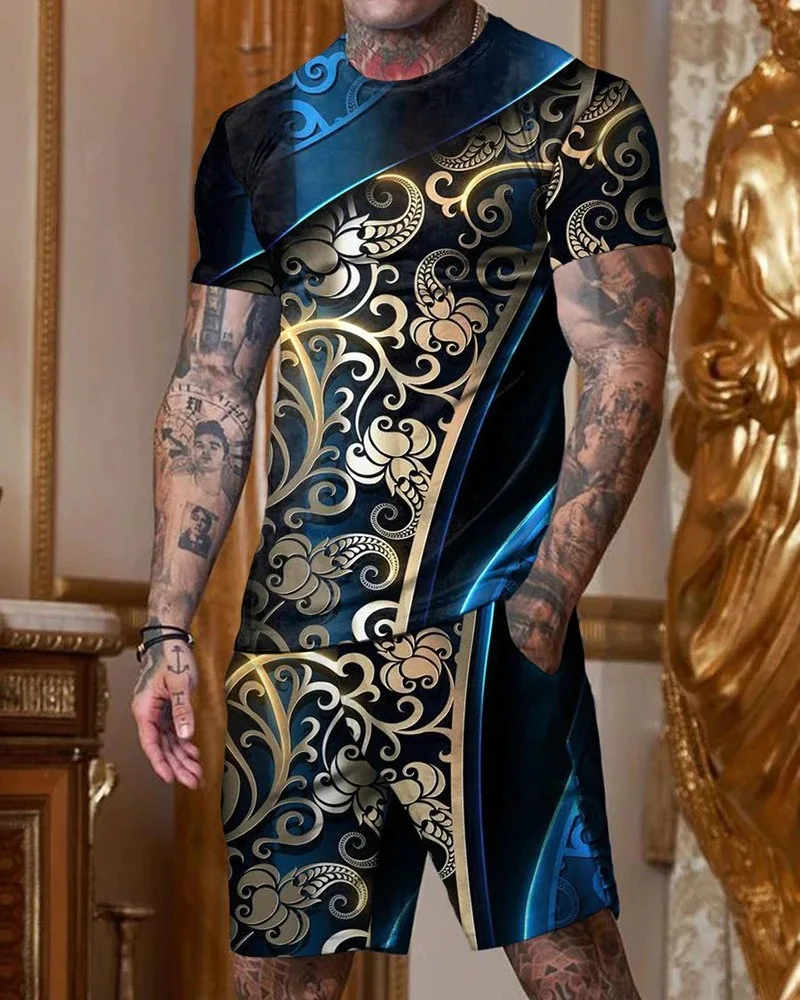 Summer Outfits Men's T-shirt 2 Piece Set 3D Print Casual Suit Retro Shorts Sets Tracksuit Fashion Streetwear Jogging Clothes