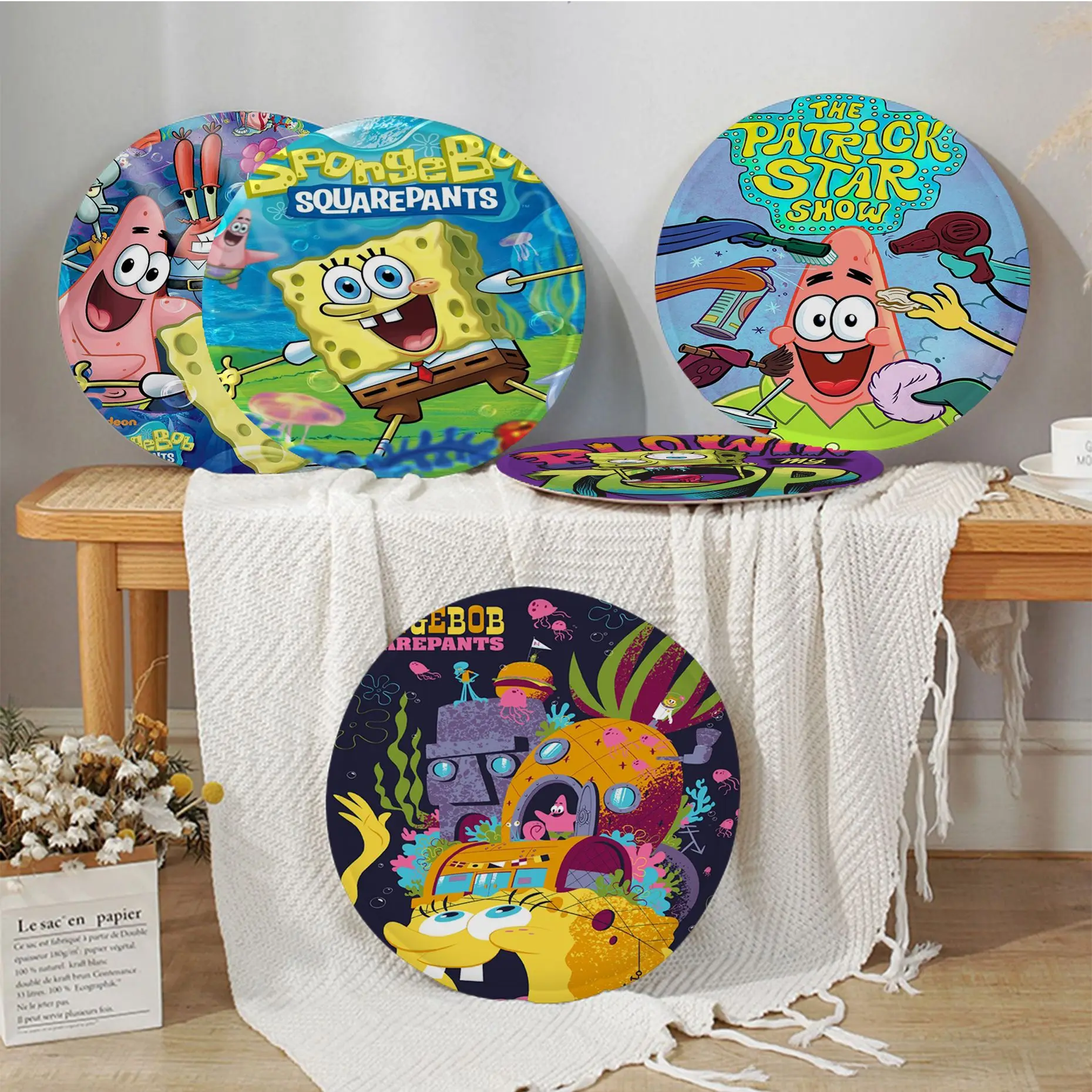 

BANDAI Cute SpongeBob Nordic Printing Stool Pad Patio Home Kitchen Office Chair Seat Cushion Pads Sofa Seat 40x40cm Seat Mat