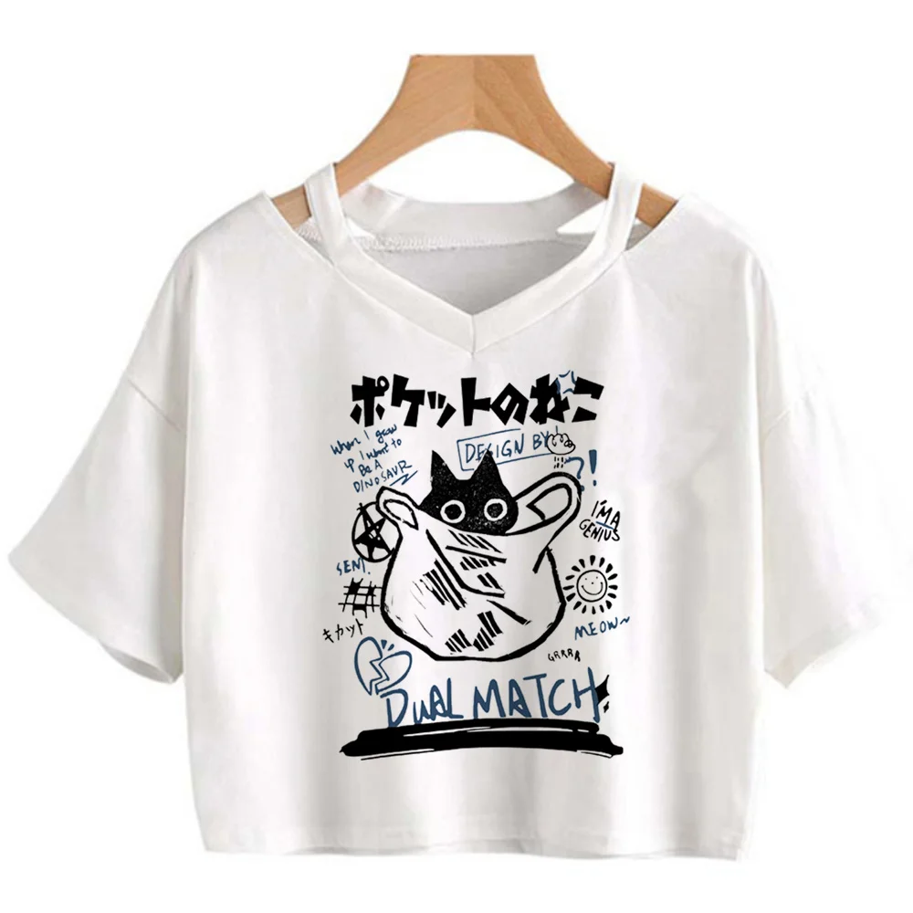 

Майка-топ с принтом кошки, укороченный топ в стиле гранж и готика, в стиле 90-х, в стиле кибер, y2k, корейская мода, футболки с мангой