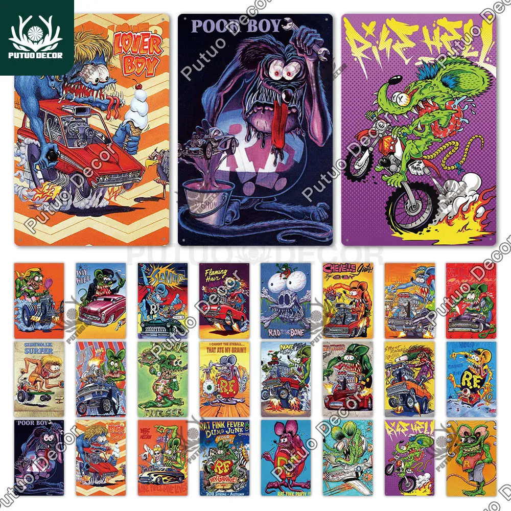 

Putuo Decor Rat Fink Modified Car Culture Vintage Metal Tin Sign Decorative Plate for Garage Man Cave Bar Pub Club Decoration