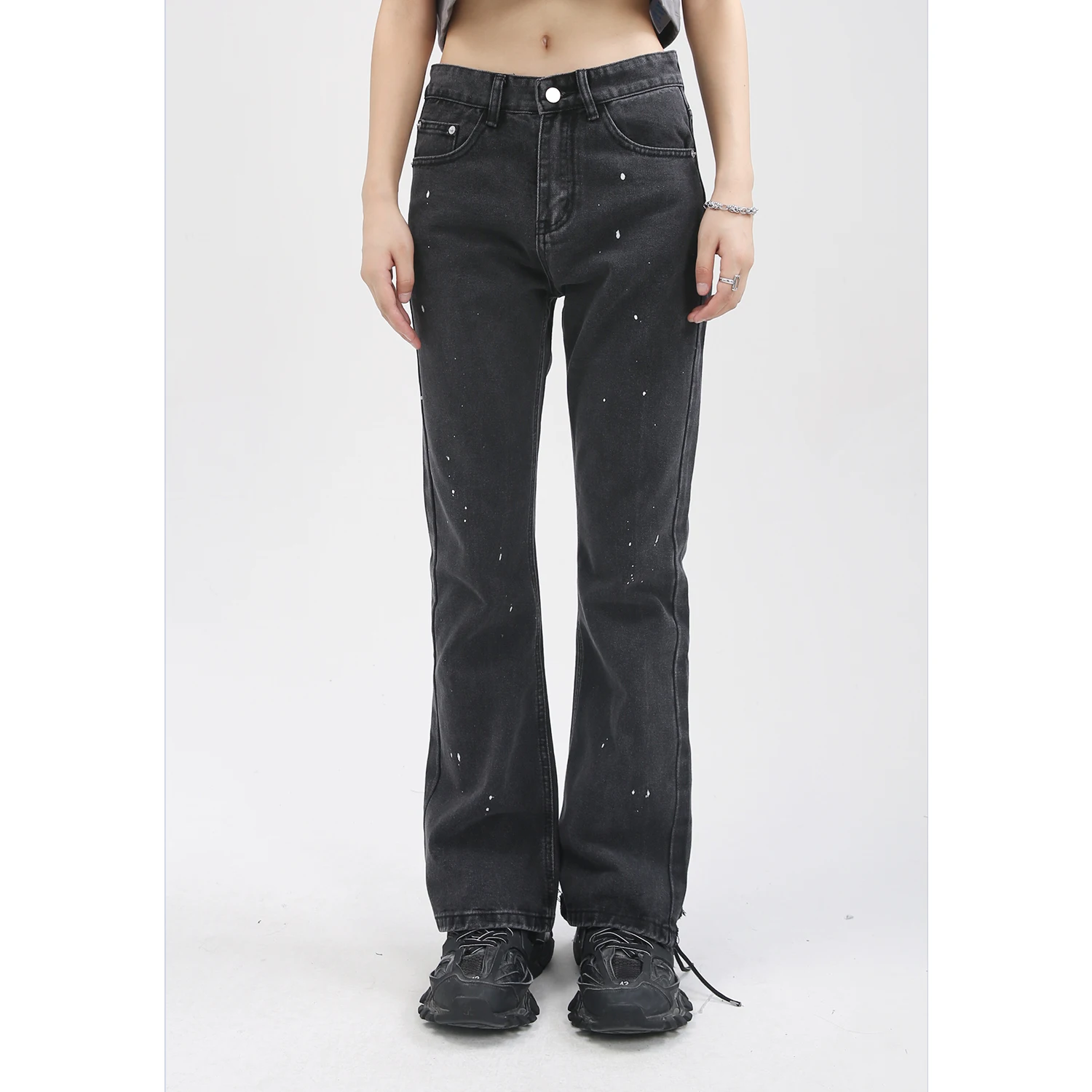 

Splash-Ink Jeans Loose Slightly Flared Black Waistline Jeans