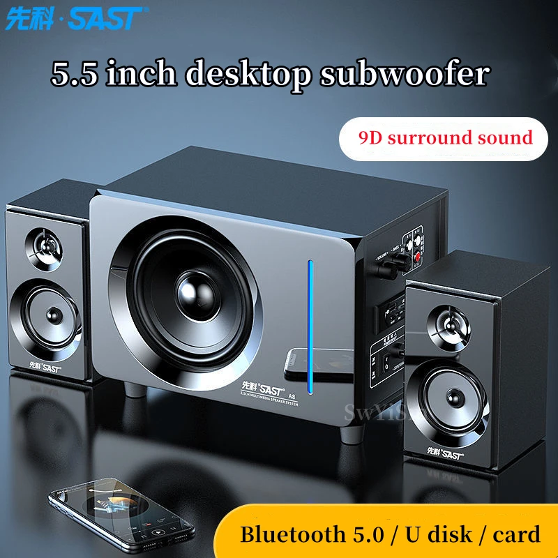 

Desktop Home Overweight Subwoofer Wired Wooden Multimedia Caixa De Som High-quality Stereo Mobile Phone TV Bluetooth Speaker