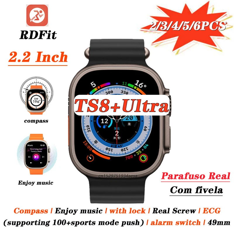 

TS8+Ultra Smart Watch TS8 Plus IWO Ultra 2.2 inch 49mm With Lock Compass Real Screws Series 8 NFC ECG Men Women Smart Watch
