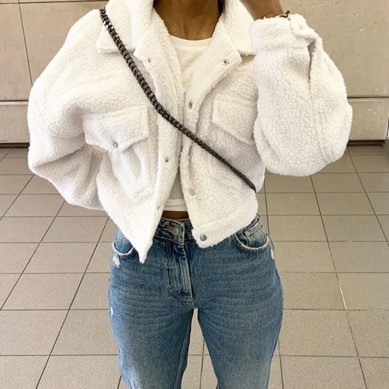 

Women Jackets 2023 Vintage Fashion Lamb Wool Autumn Winter Coats Harajuku Cute Plush Fleece Warm Loose Oversized Zip Y2k Clothes