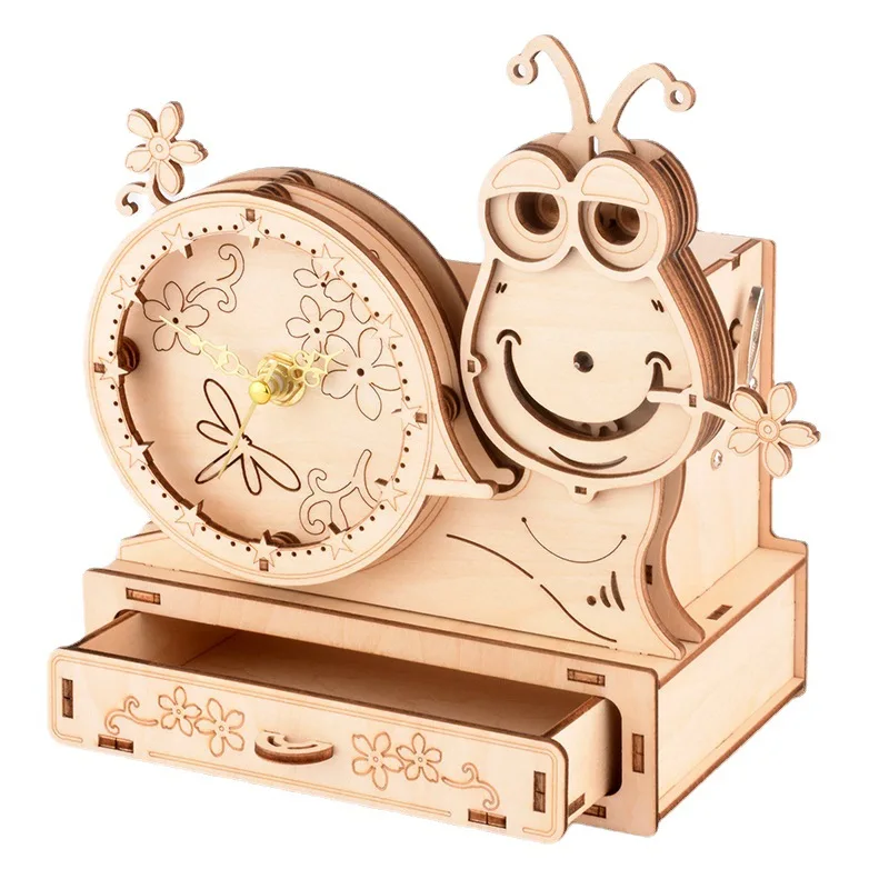 

3D DIY Adult Jigsaw Puzzle Assembly Music Box Handmade Wooden Clock Handwork Pencil Holder Creative Toys for Teenagers Presents