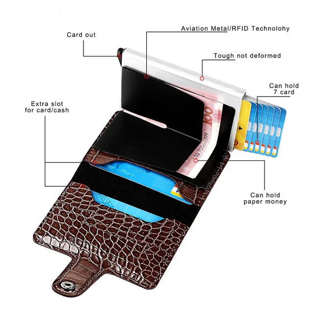 Men's Card Holder Crocodile Leather Wallet Metal Aluminum Box Credit Card Holder for Women Rfid Card Holder Wallet 3