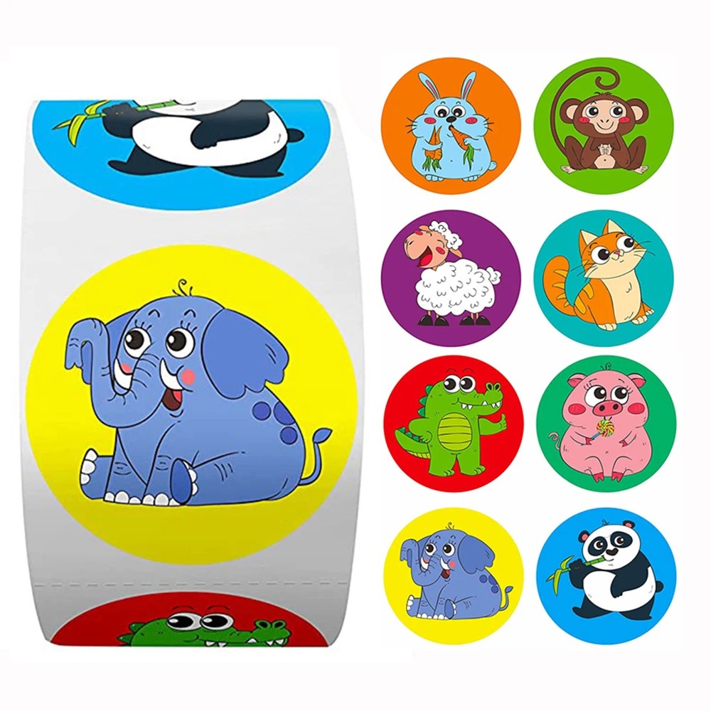 

100-500Pcs Kids Reward Sticker For Kids Classic Toy Decoration School Teacher Supplies Cartoon Elephant Monkey Animals Stickers