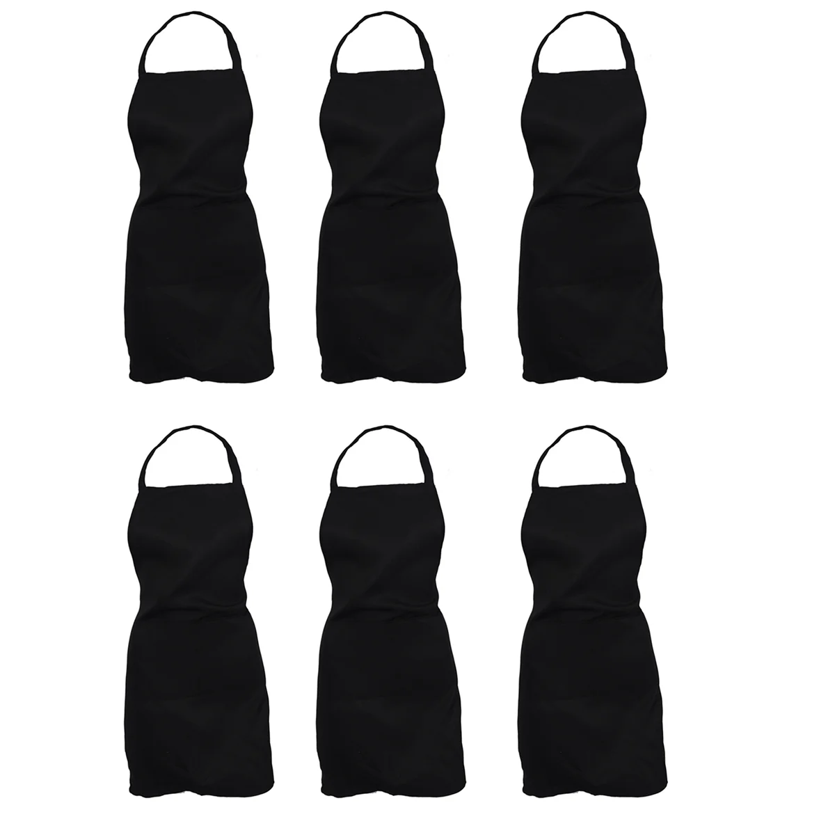 

6X Plain Apron with Front Pocket Kitchen Cooking Craft Baking Black