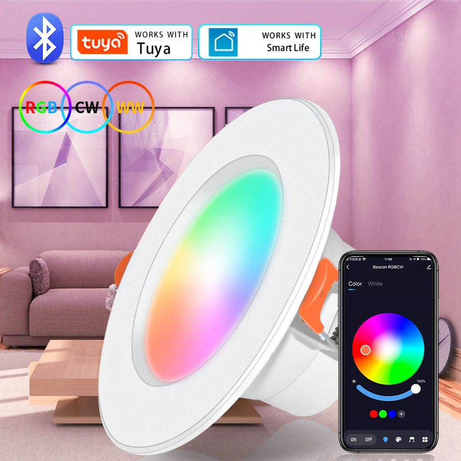 Tuya-совместимый Bluetooth Smart Led Downlight 10 Вт/15 Вт С Регулируемой Яркостью Rgb Cw Потолочный