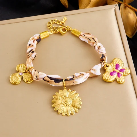 DIEYURO браслет из нержавеющей стали с золотым подсолнухом и бабочкой