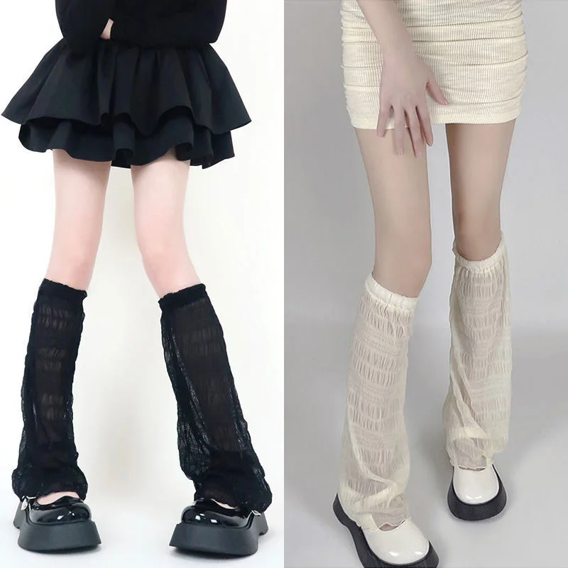 

New Spring Summer Horn Leg Warmers Japanese JK Lolita Calf Socks Breath Thin Half Leg Socks Y2K Punk Wave Boho Pile Socks