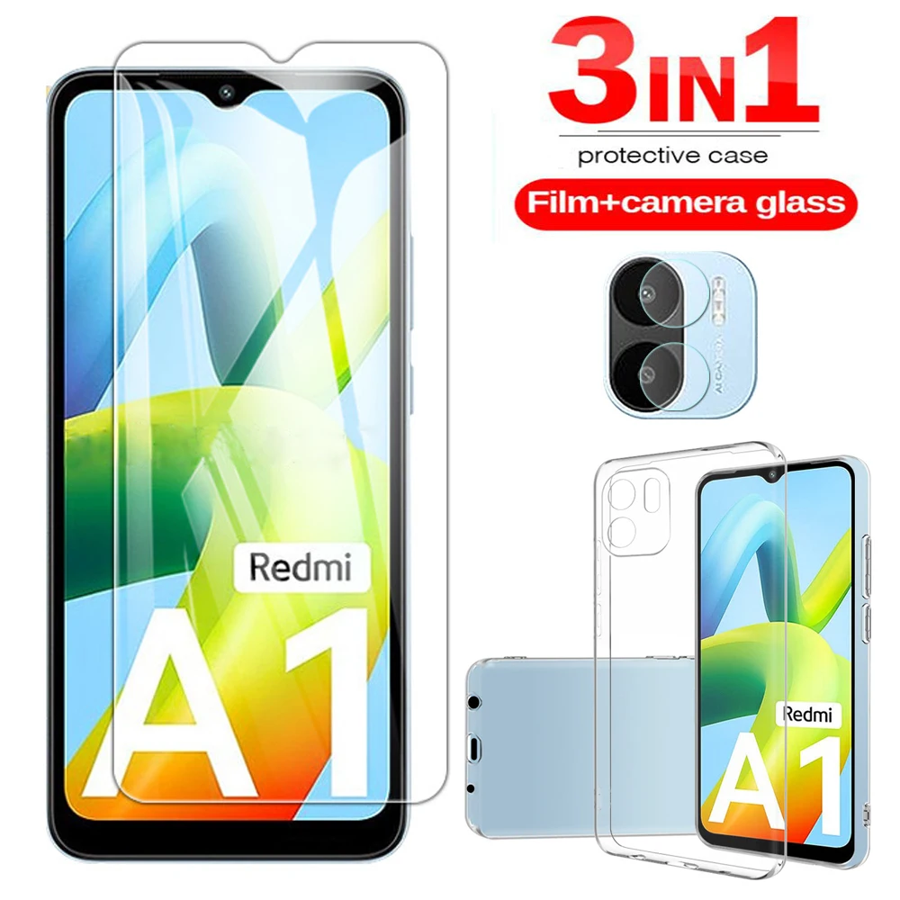 

Стеклянный чехол 3-в-1 для Redmi A1, защита экрана, стекло, полная защита для Xiaomi Redmi A1 Plus, пленка для объектива камеры