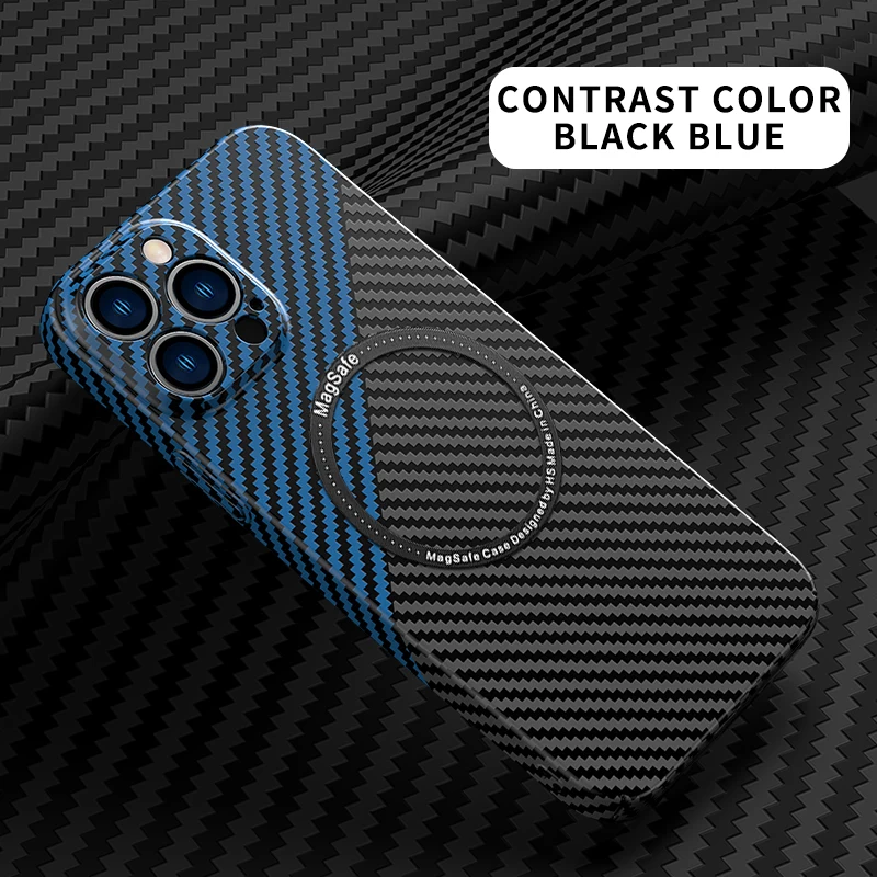 

Carbon Fiber For Magsafe Magnetic Wireless Charging Case For iPhone 14 13 12 11 Pro Max Texture Splice Shockproof Hard PC Cover