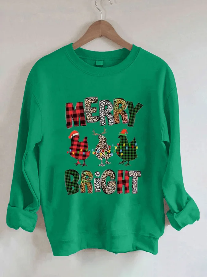 

Merry & Bright Christmas Print Crewneck Sweatshirt