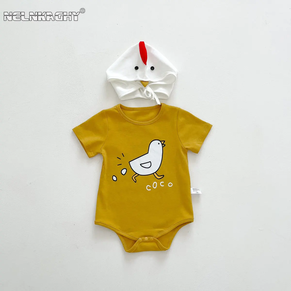 2023 NEW IN Summer Infant Newborn Short Sleeve Cartoon Chicken Lays Eggs Print Outfits Kids Baby Girls Boys Bodysuits Gift HAT