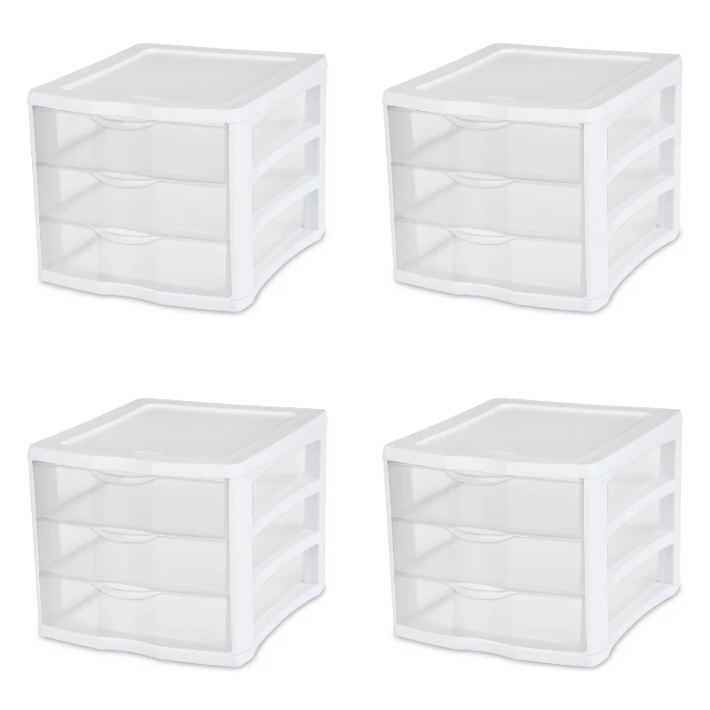 

3 Drawer Unit Plastic, White, Set of 4