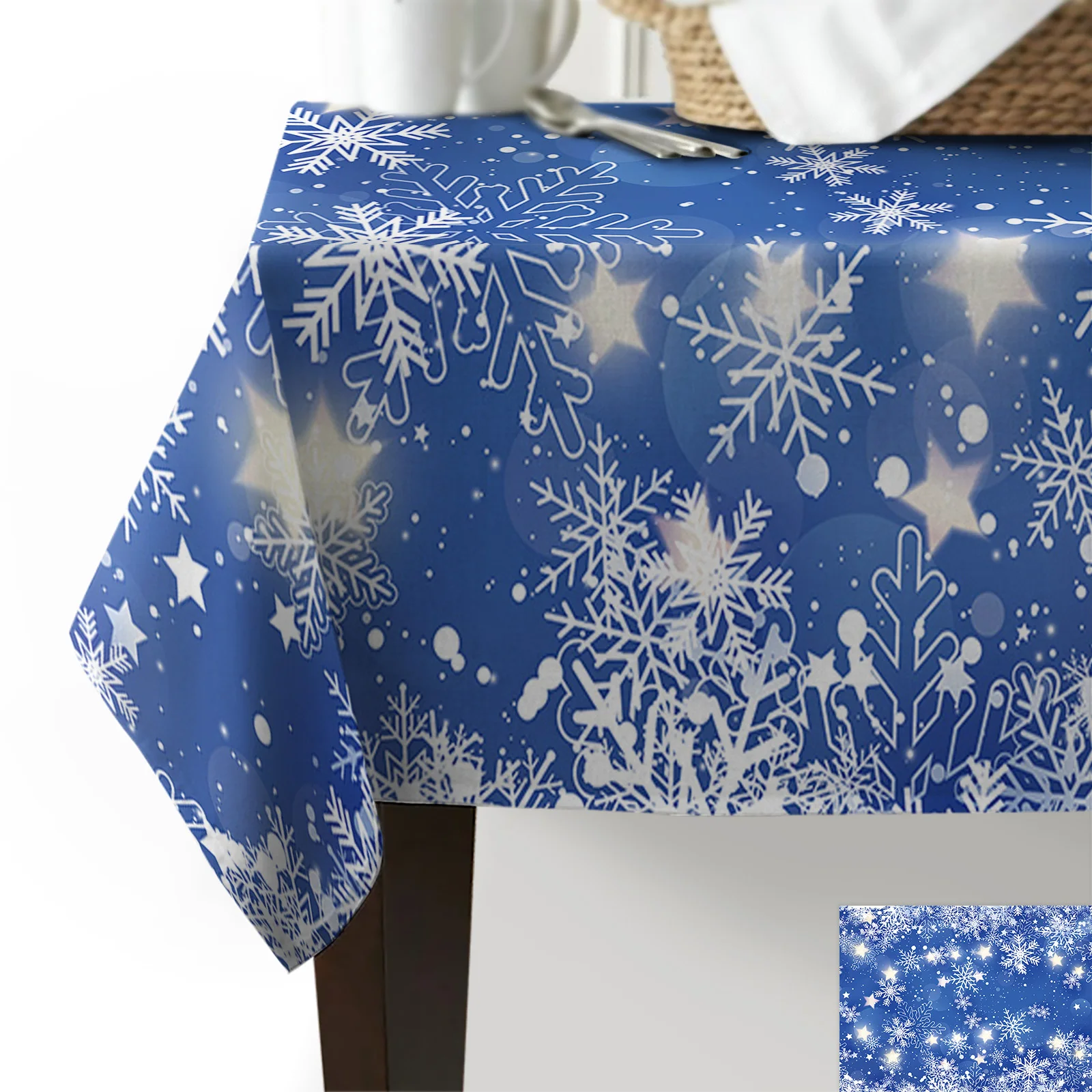 

Рождественская скатерть в виде снежинки на голубом фоне, свадебная скатерть, водонепроницаемая маслостойкая Скатерть для обеденного стола, кухонный домашний декор, скатерть для стола