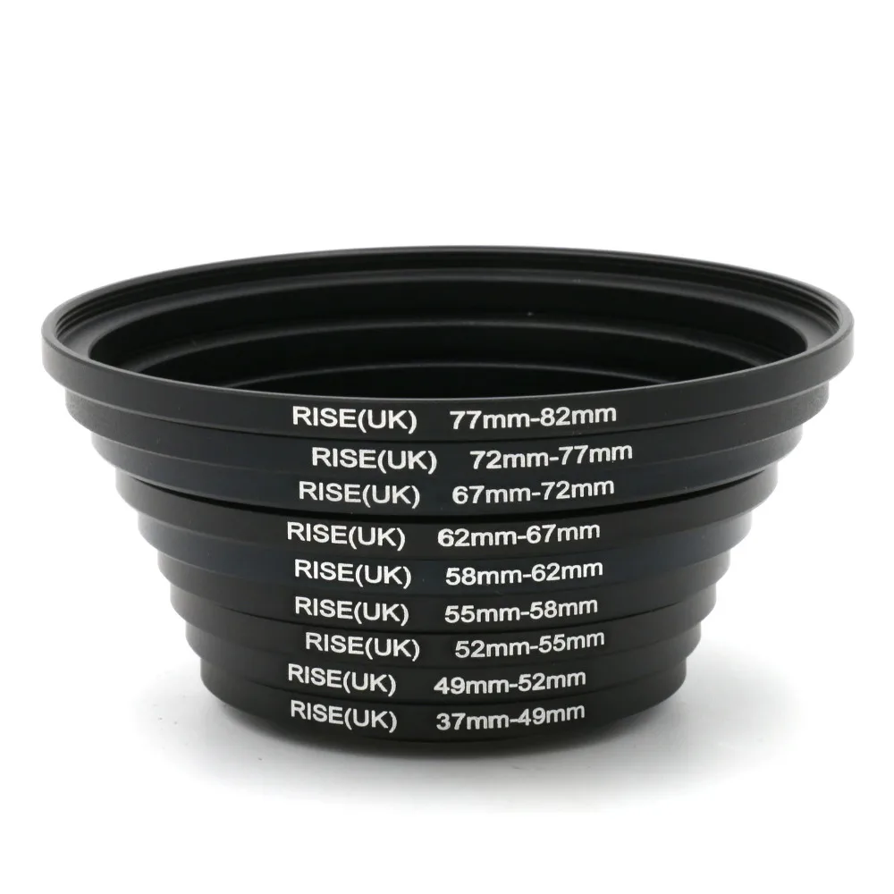 

Genuine New Arrival 9pcs 37-82mm Lens Step Up Filter Ring Adapter Set 37 49 52 55 58 62 67 72 77 82 mm Kit