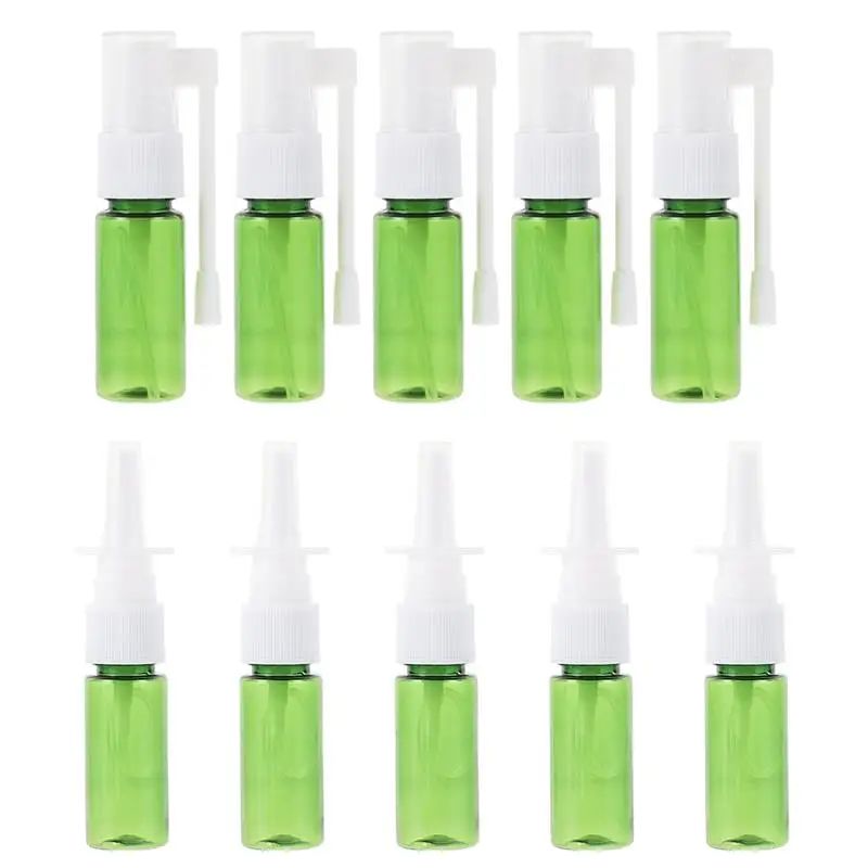 

10pcs Portable Nasal Spray Bottles Cosmetics Empty Bottles Plastic Sub Bottles (Green)