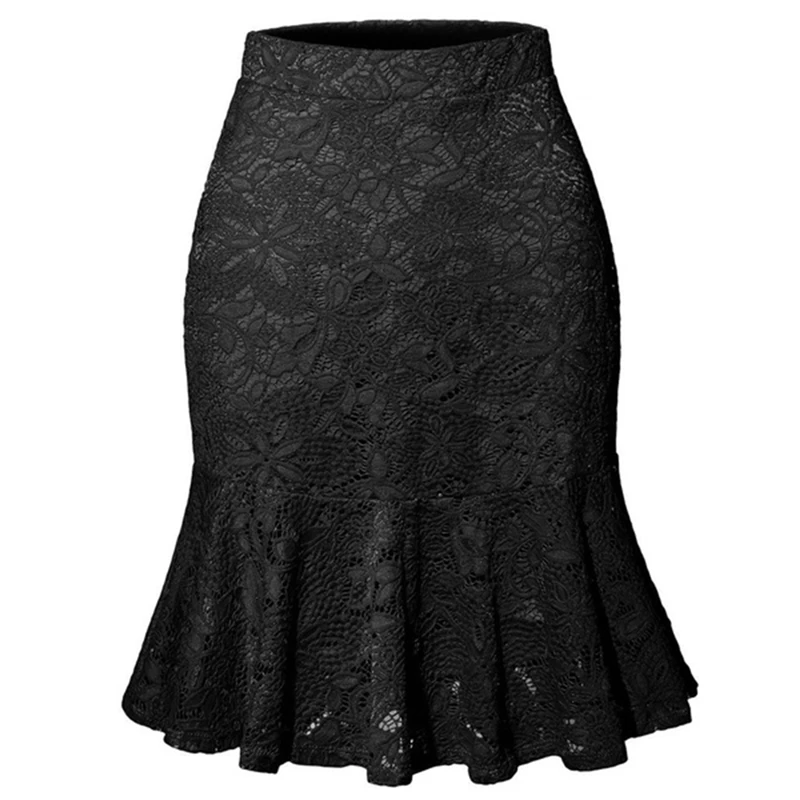 

Womens Skirt High Waist 2022 Fashion Summer Lace Skirts Formal Office Lady Work Black Skirt Wine Red Plus Size