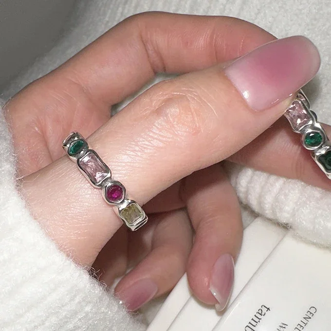 VIVILADY 925 серебро красочные геометрические циркониевые Регулируемые кольца для