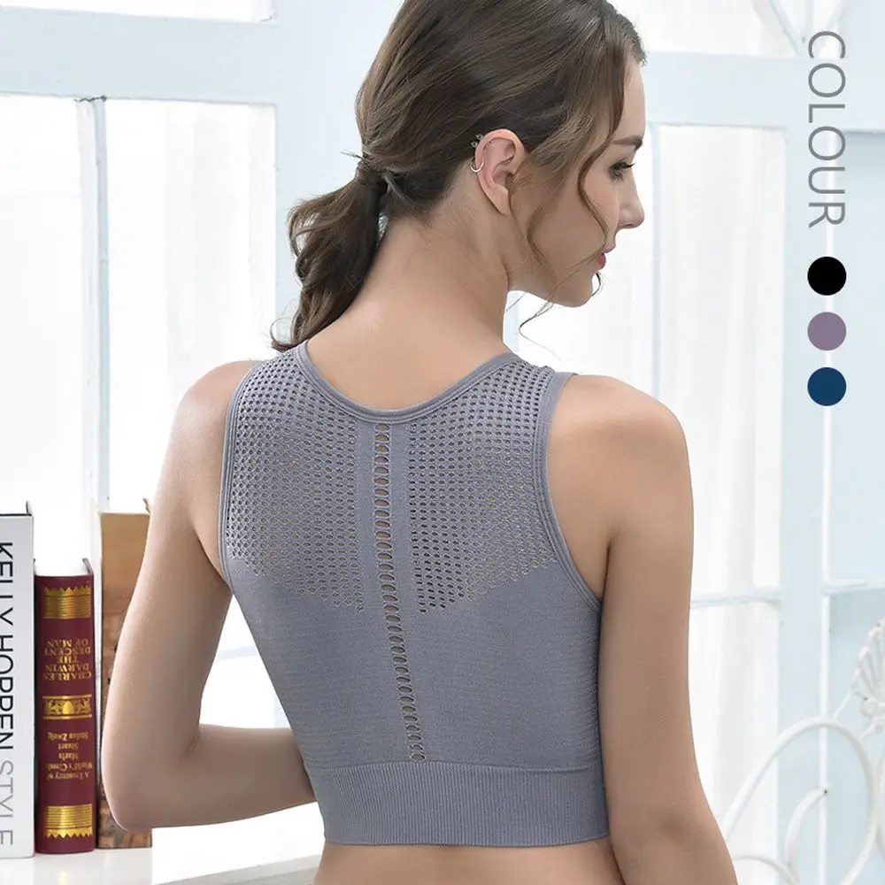 Plus Size Sports Bras Women Tank Top Hollow Out No Steel Rings Gathering Underwear Yoga Fitness Lingerie Vest With Chest Pad