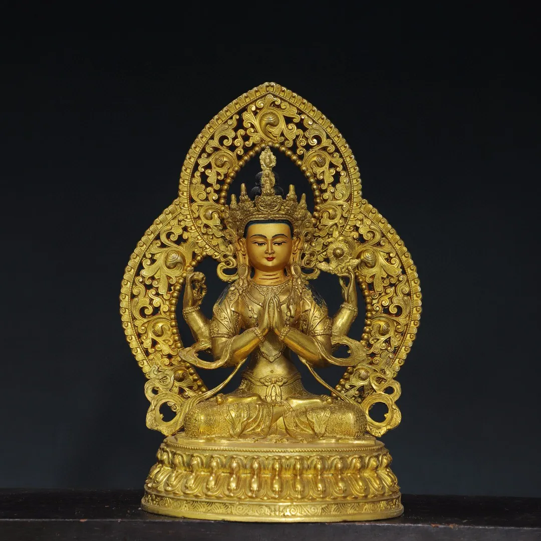 Из Непала Тибета латунные покрышки с позолоченной подсветкой четыре руки тара