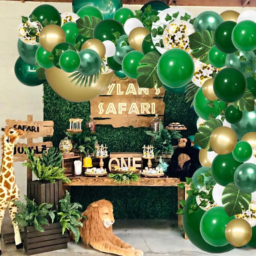 

152 pieces of jungle green balloon arch dinosaur decoration artificial tropical palm leaves suitable for birthday animal parties
