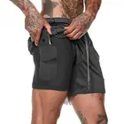 Шорты-Джоггеры мужские 2 в 1, Короткие штаны для спортзала, фитнеса, бодибилдинга, тренировок, быстросохнущие пляжные шорты, летняя спортивная одежда