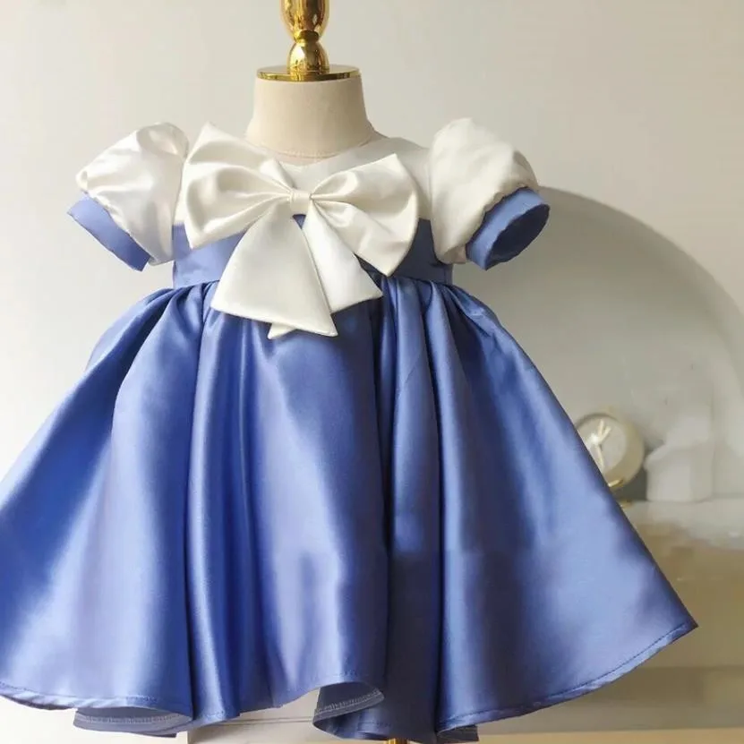 

High-End Flower Girls Dresses Bow Stitching Design Ball Gowns Spanish Vintage Children Birthday Party Dress For Easter Eid A1220