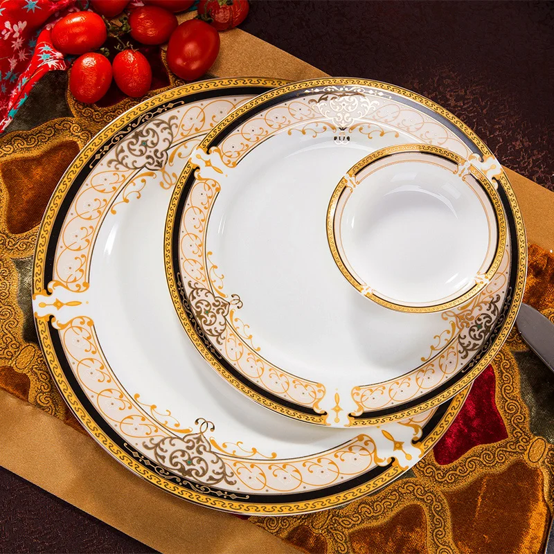 

Набор чашек и тарелок, домашний керамический набор посуды Цзиндэчжэнь, тарелки и миски из костяного фарфора, чаши в европейском и китайском ...