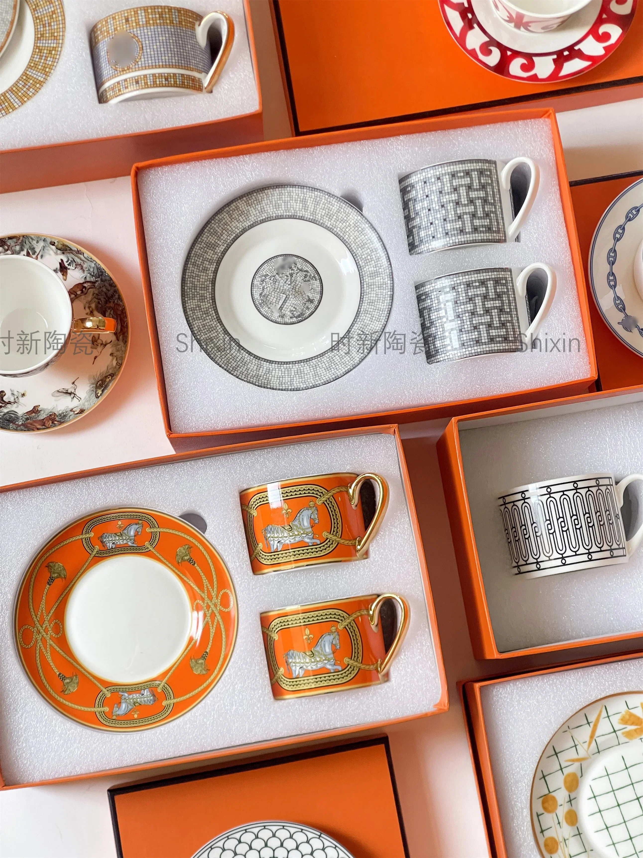 Европейская костяная фарфоровая кофейная чашка и блюдце подарочная коробка