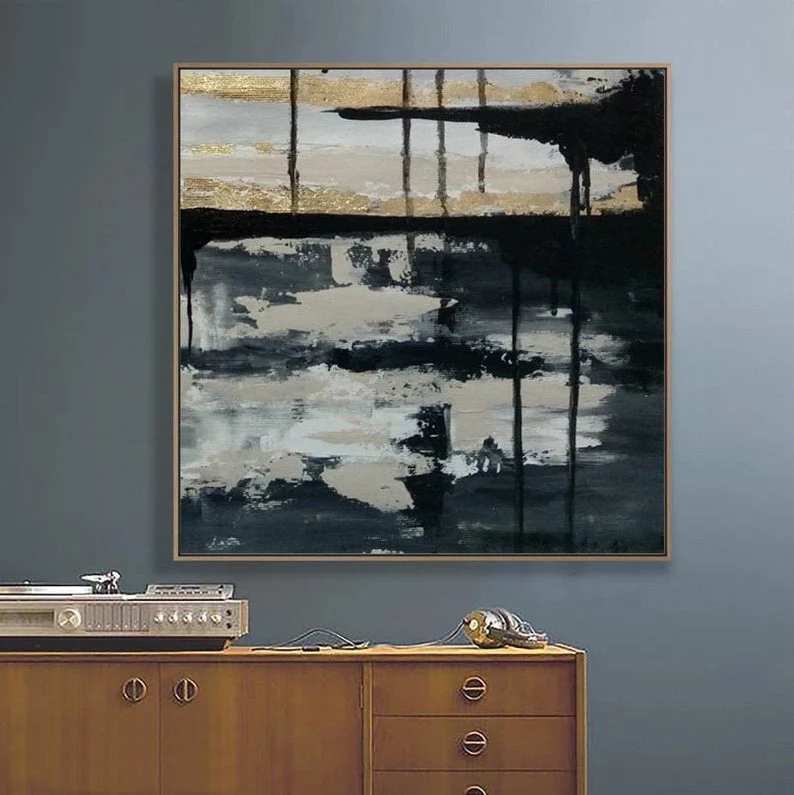 

Абстрактная настенная живопись на холсте, Оригинальная Живопись, Настенный декор, искусство, большая масляная живопись, черно-белая искусство, серая живопись