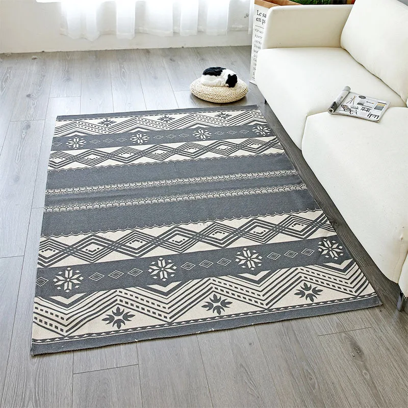 

Bohemia Ethnic Style Cotton Linen Carpet Rug Handmade Tassel Rug Living Room Bedside Floor Mat Home Boho Decoration 60x90cm