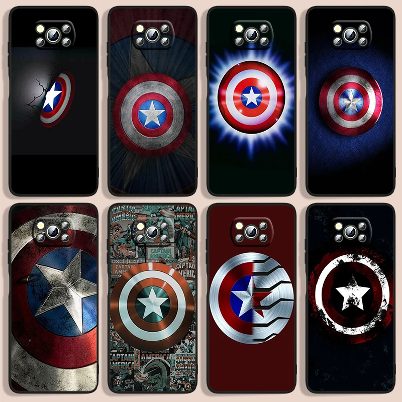 

Shield captain america marvel Phone Case For Xiaomi Poco F1 X2 F2 X3 C3 M3 F3 X4 M4 F4 Pro 5G 4G NFC GT Black luxury Silicone