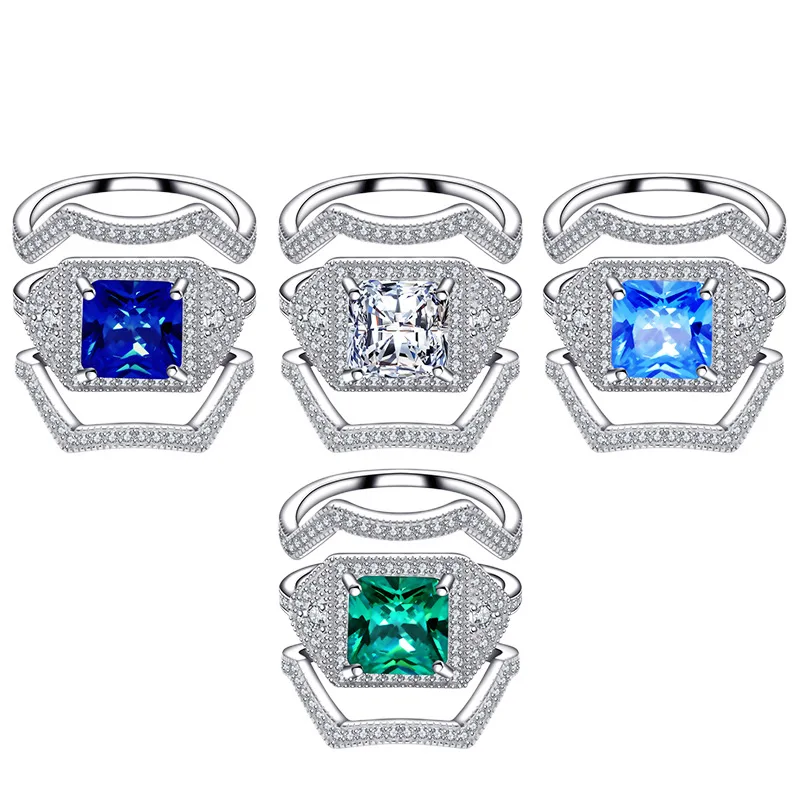 

2023 Fashion New Sterling Silver S925 Black Gold Palaiba Glass Stone Square Three Layer Ring Jewelry Light Luxury Women's Ring