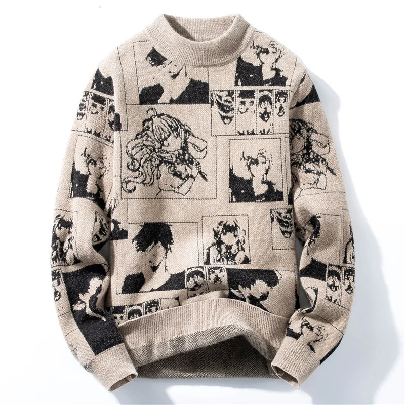 

Sweater Men Anime Men's Oversize Sweaters Mens Jumper Long Sleeve Knit Pattern Harajuku Pullovers Male Clothes Gothic Clothing