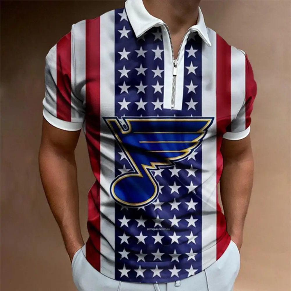 

Футболка мужская с принтом американского флага, Топ контрастных цветов с отложным воротником, День Независимости, летняя