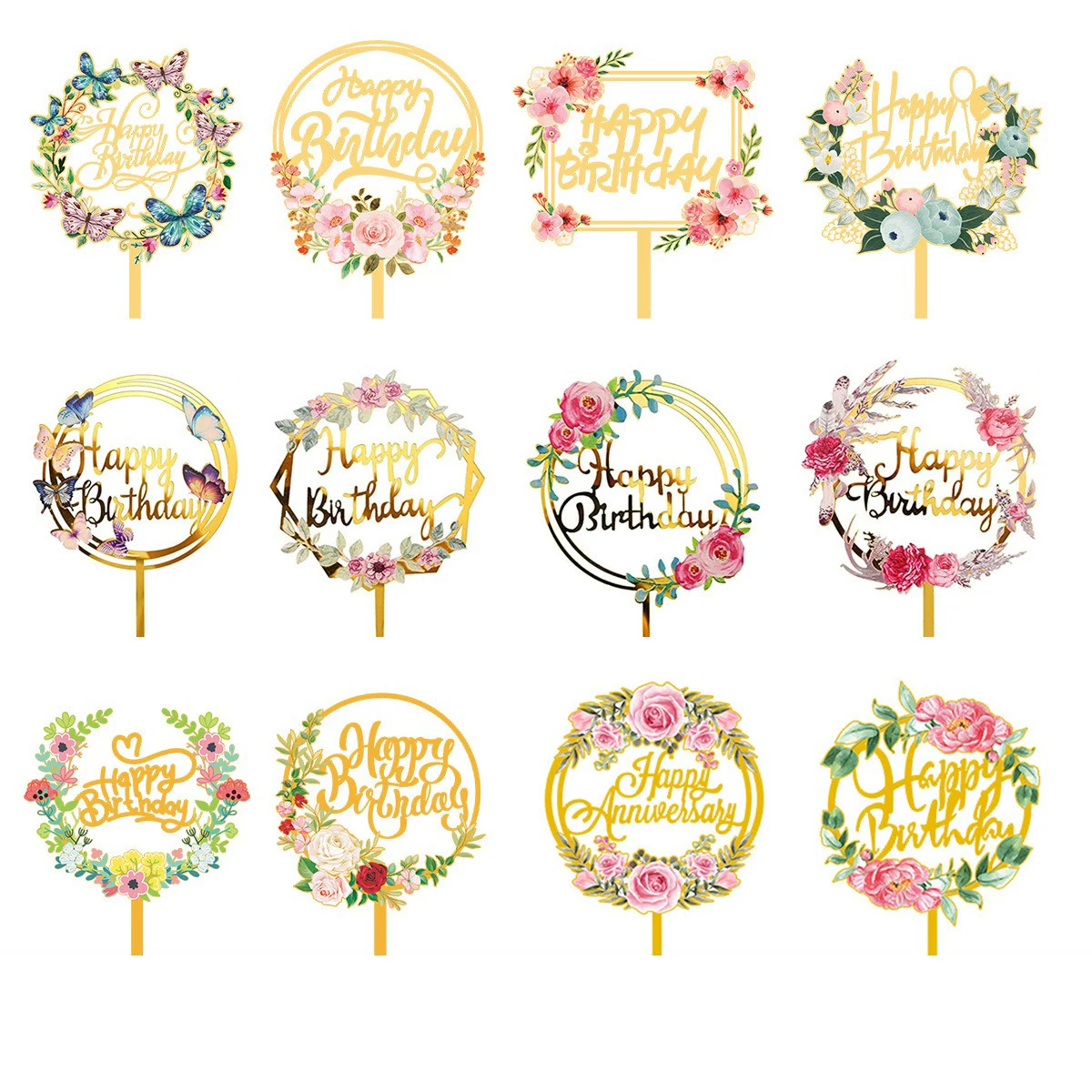 

Birthday Party Cake Decorating Tools Girl Boy Acrylic Cake Topper Card Happy Birthday Dessert Decoration Plug-In