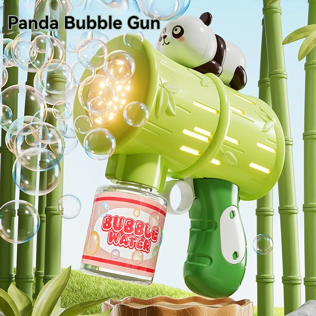Пистолет с пузырьками Panda раствором для заправки пузырьков в бутылке пулемет