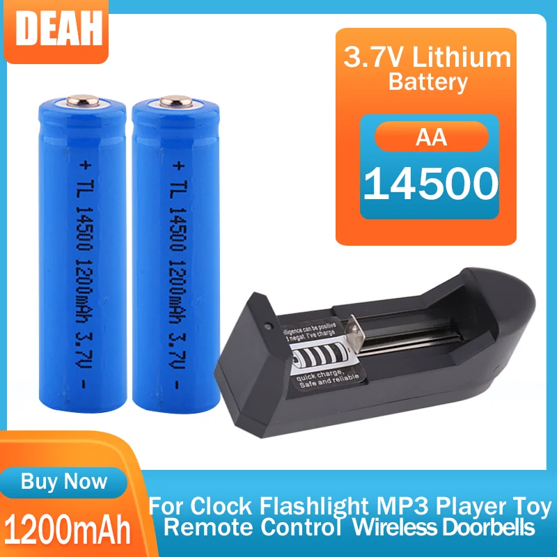 Литиевая аккумуляторная батарея AA для мыши светодиодного фонарика 3 7 14500 18650 1-2 шт.