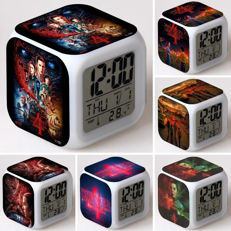 

Cartoon Digital stranger things Alarm Clock Colorful Glowing LED Digital Clock Kids Birthday Gift Multifunction Touch Sensing