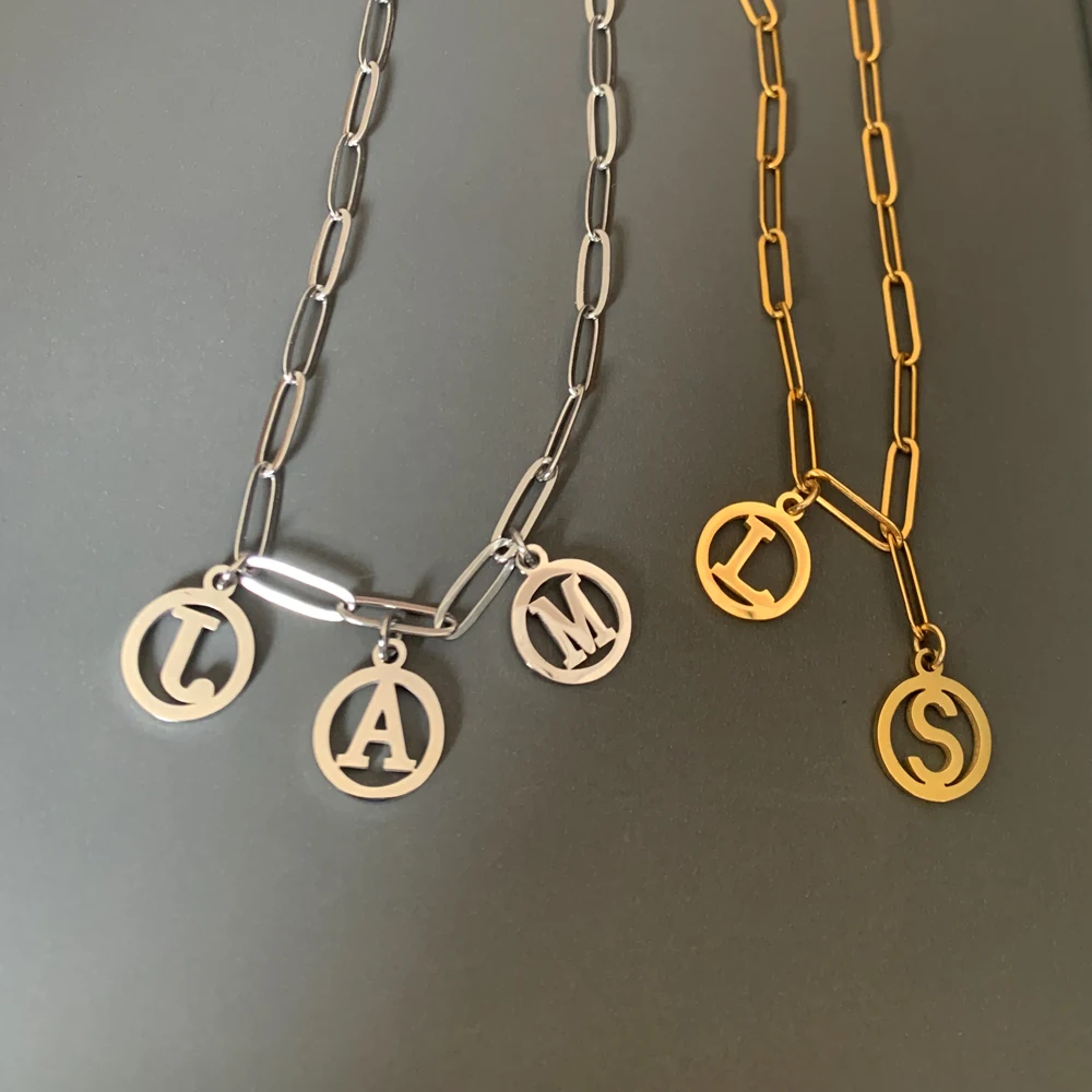 

Customize Letters Round Circle Pendant Necklace Women Men Trendy Gold Color Alphabet Charm Geometric Chain Choker Making Jewelry