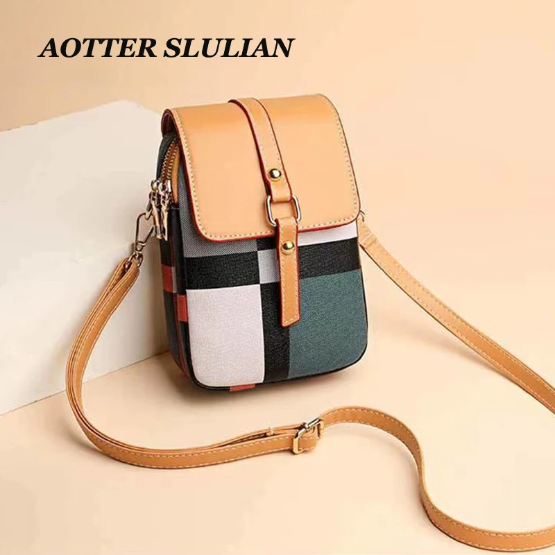 Small Crossbody Leather Phone Bag for Women,Cellphone Shoulder Bags Card Purse Wallet Trend Fashion Plaid Messenger Bag 2022