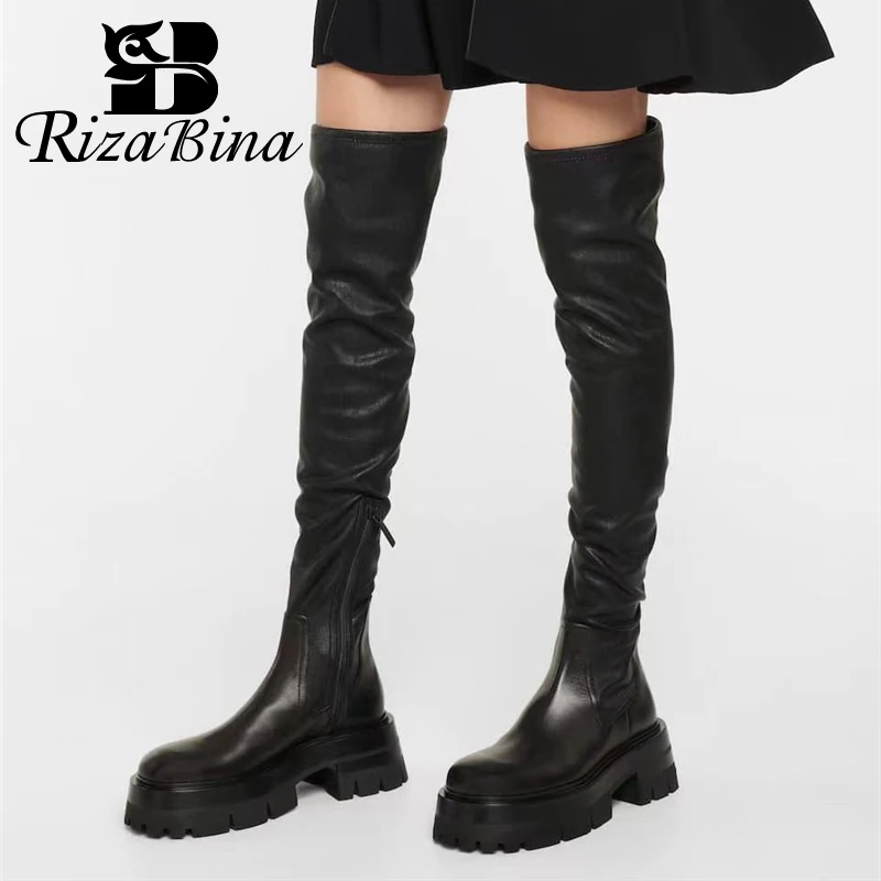 

Новые женские сапоги-ботфорты RIZABINA из 2023 натуральной кожи, зимняя обувь для женщин, модные милые Клубные длинные сапоги, обувь размеров 34-40