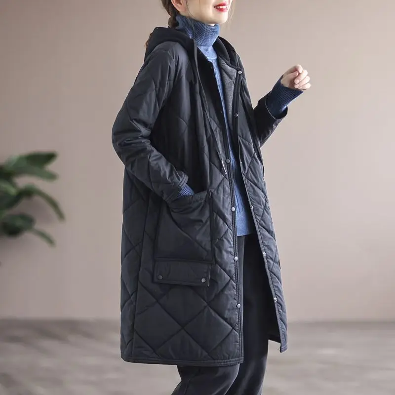 Women's Winter Super Hot Coat Diamond Lattice Padded Jacket Parka Hooded Long Coat Cheap Wholesale Plus Size Loose Free Shipping