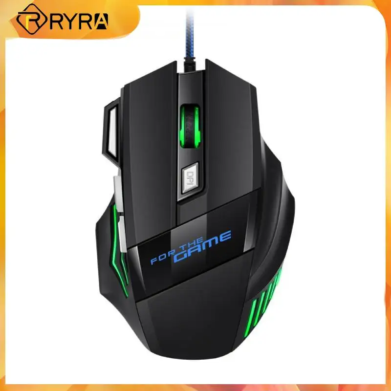 

RYRA Wired Game Mouse Silent Optical Mouse With Breathing Light USB 2400DPI Gaming Mice 4-gear Adjustable 7 Keys Laptop Adapter