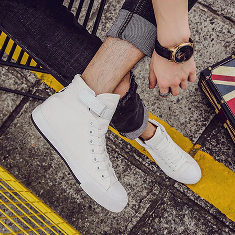

Couple Casual Shoes White High-top Canvas Men's Fashion Ladies Small Flats Sneakers
