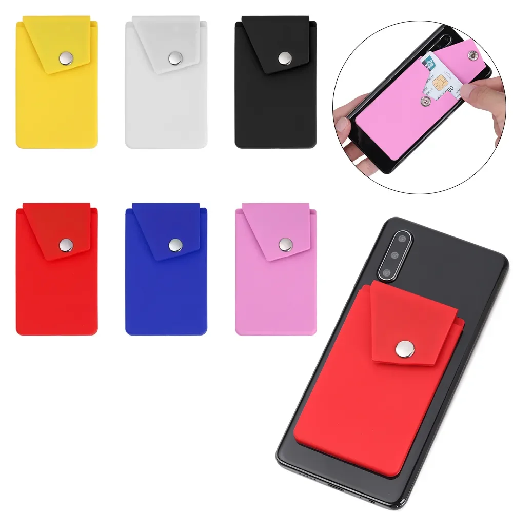New Adhesive Silicone Phone Wallet with Snap Pocket Smart Phone Back Stick-on Credit Card Holder with Stand for Smart Phone